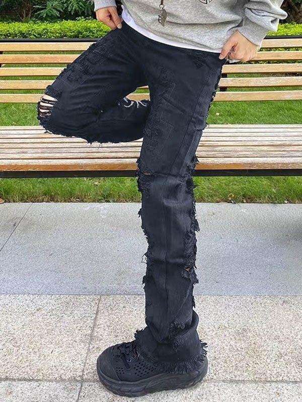 Men's Back Embroidered Distressed Straight Leg Jeans Product Image