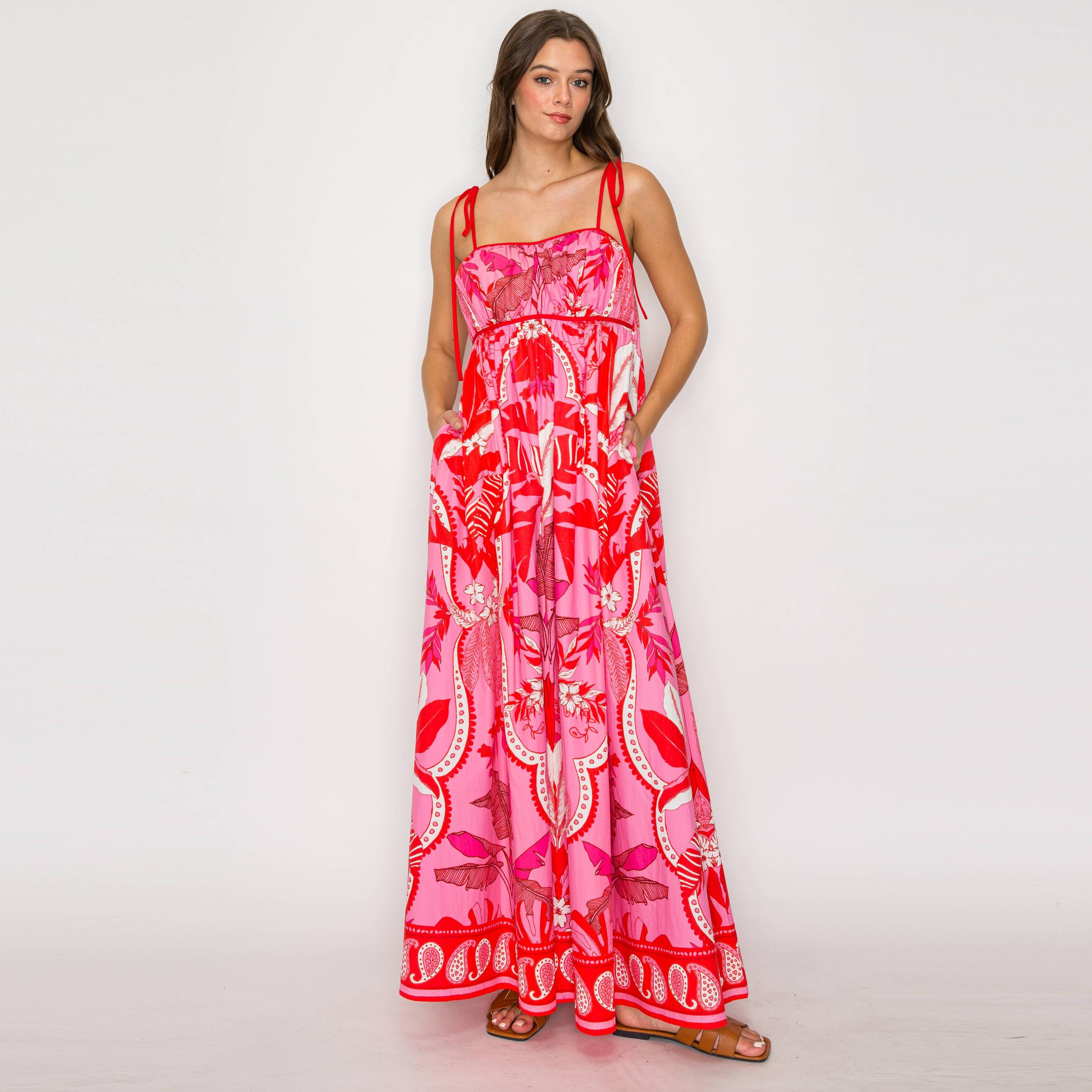 Red & Pink Wild Jungle Print Maxi Dress Product Image