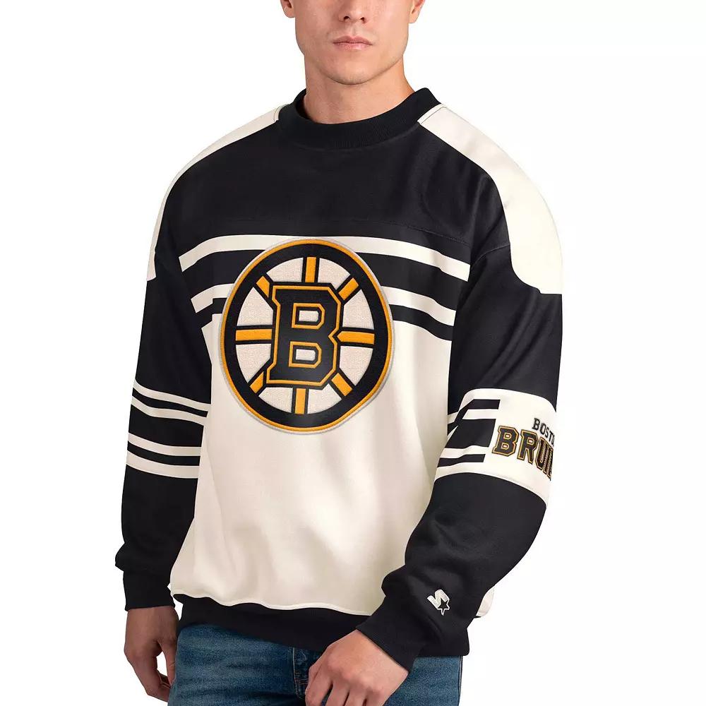 Men's Starter White Boston Bruins Defense Fleece Crewneck Pullover Sweatshirt,  Product Image