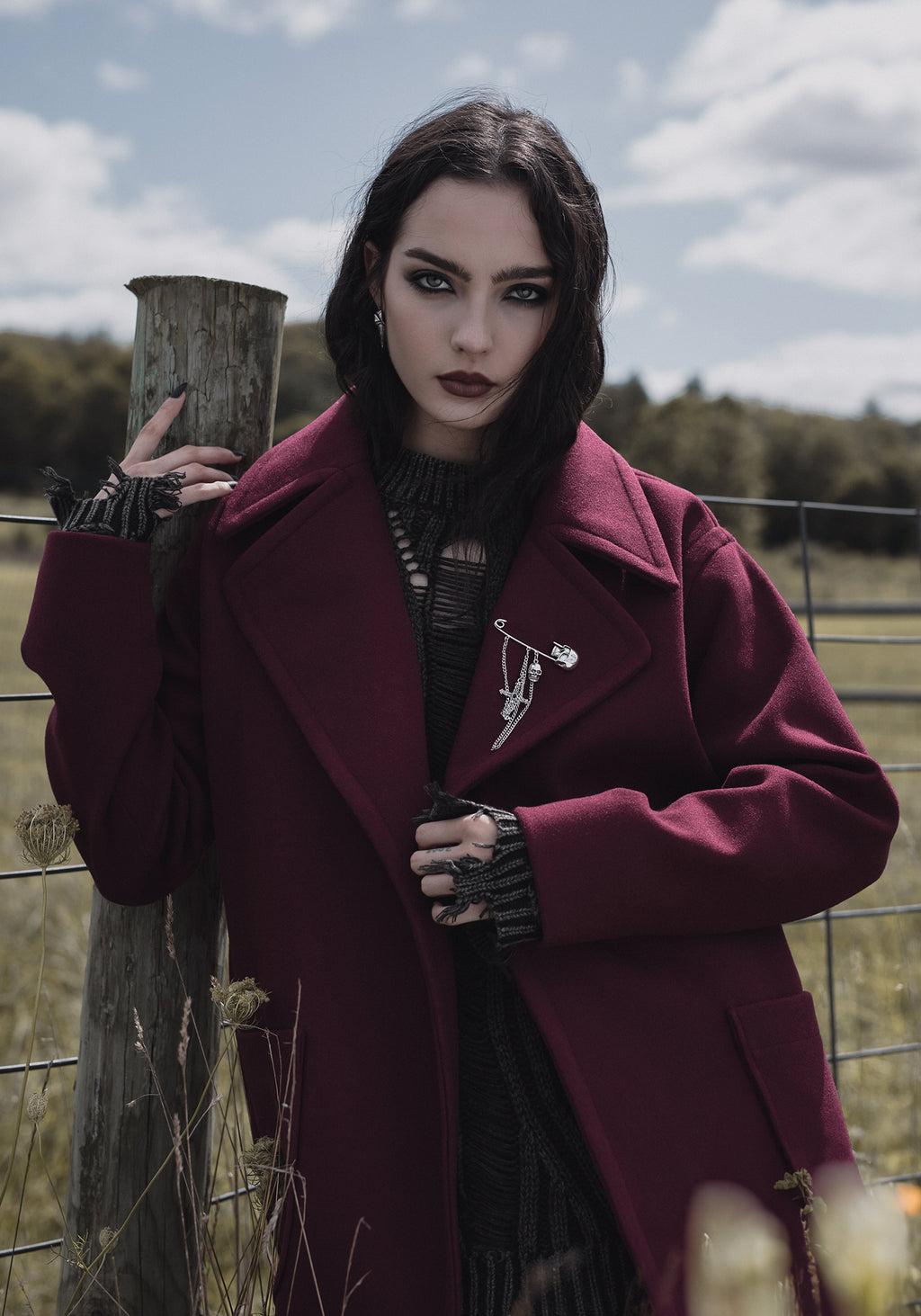 Meltdown Oversized Coat with Brooch - Red Product Image