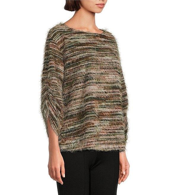 Slim Factor by Investments Alexa Boat Neck 3/4 Sleeve Fuzzy Knit Top Product Image