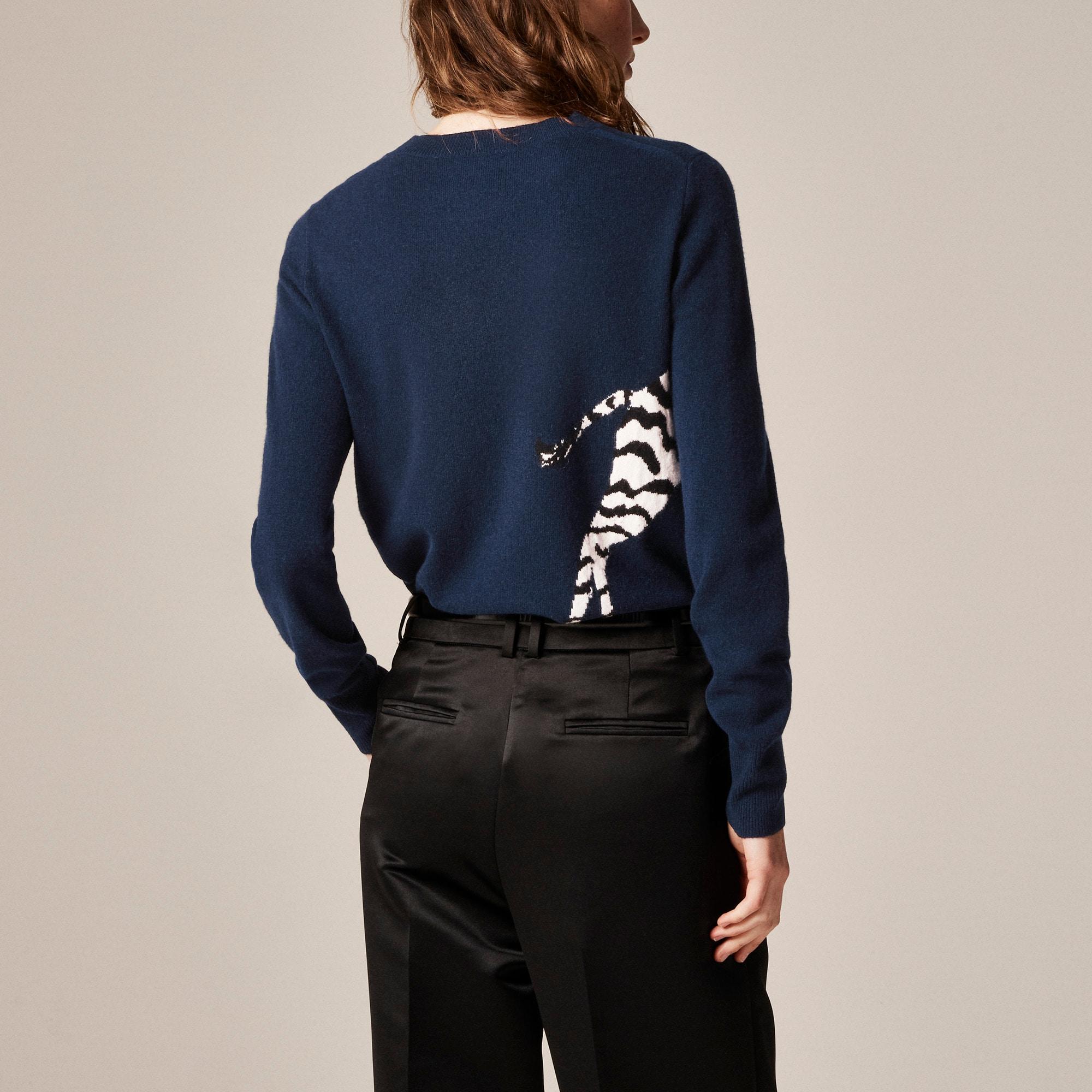 Cashmere classic-fit crewneck sweater in zebra intarsia Product Image