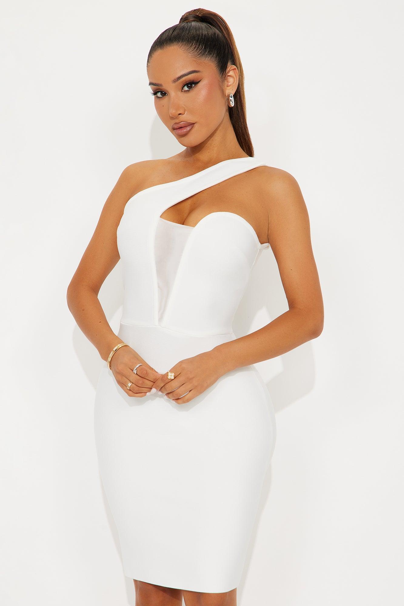 Talia One Shoulder Bandage Midi Dress - White Female Product Image