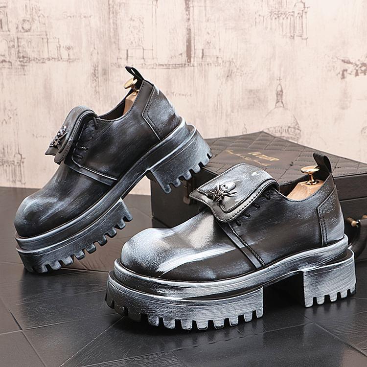 Platform Skull Lace-Up Faux Leather Shoes Product Image