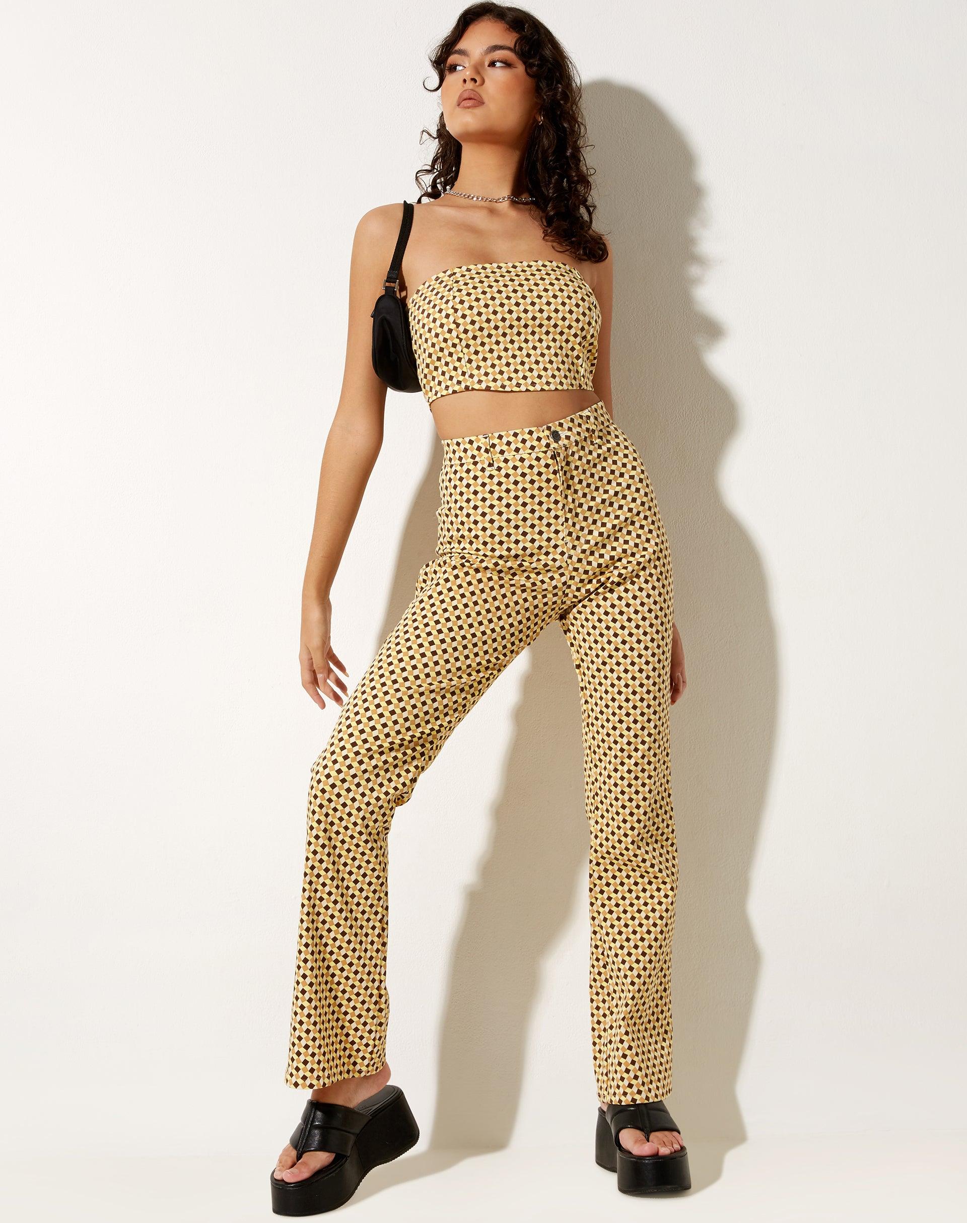 Izara Corset Top in Wavy Checker Yellow Product Image