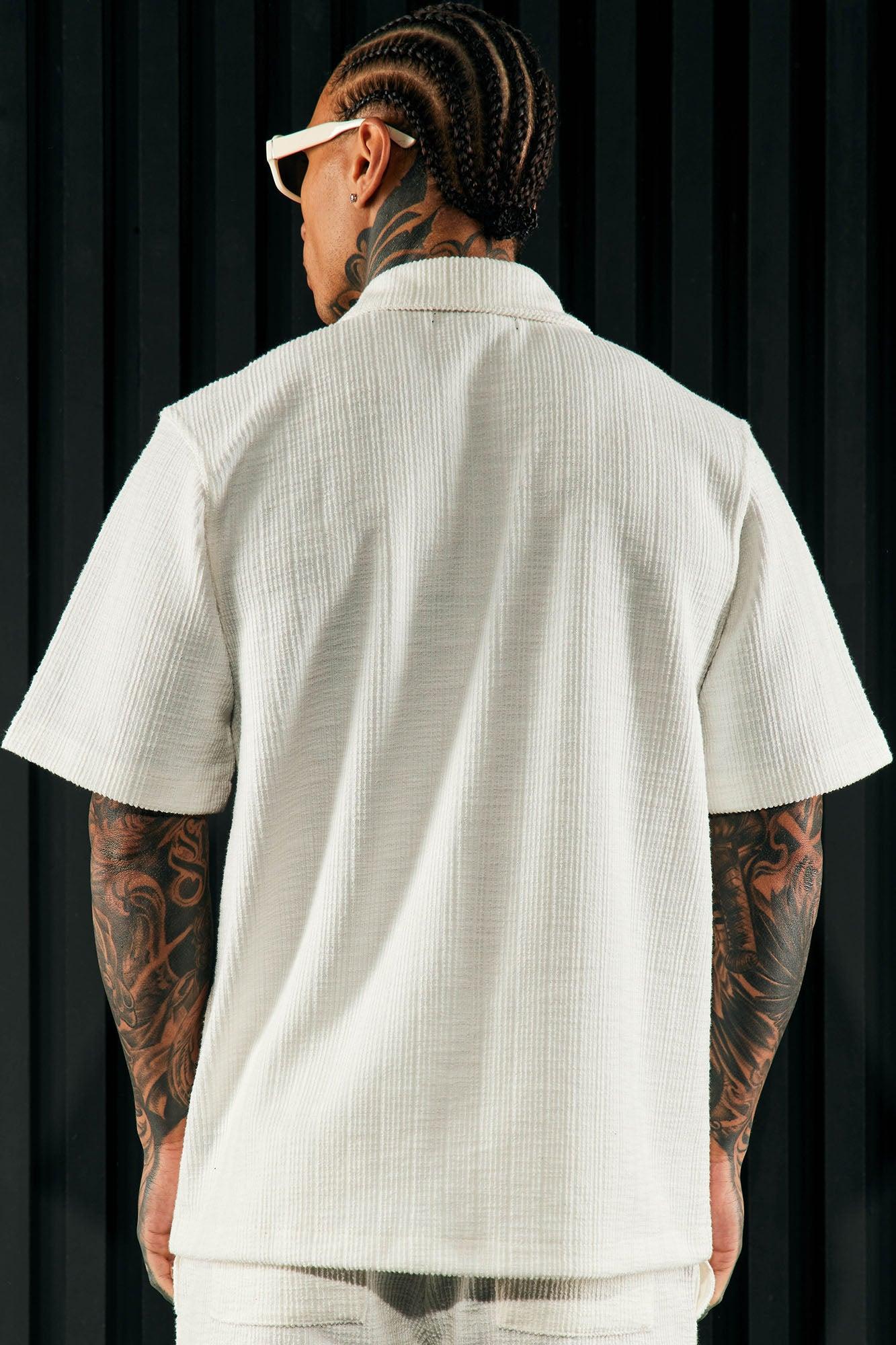 Dean Textured Short Sleeve Button Up Shirt - White Product Image