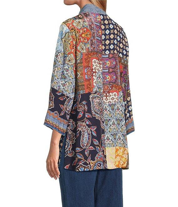 John Mark Embroidered Patchwork 3/4 Sleeve Open Front Kimono Product Image