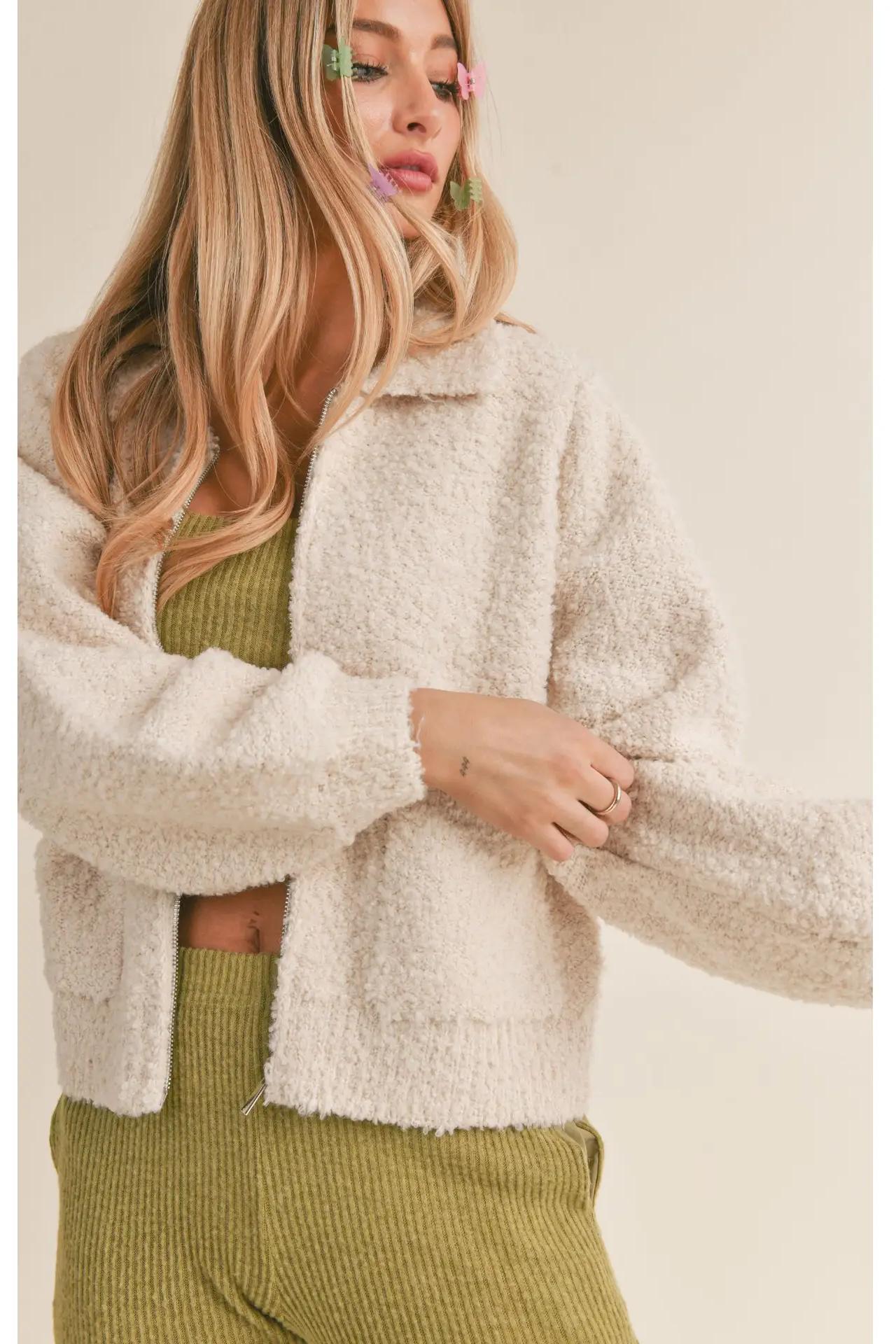 Marguerite Sweater Zip Up: Tan Product Image