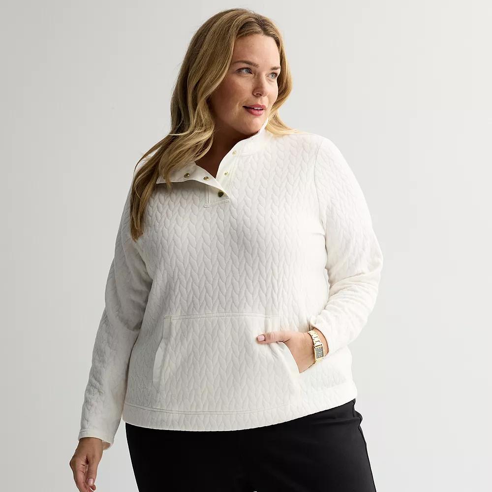 Plus Size Croft & Barrow® Quilted Mixed Media Pullover, Women's, Size: 4XL, White Knight Product Image