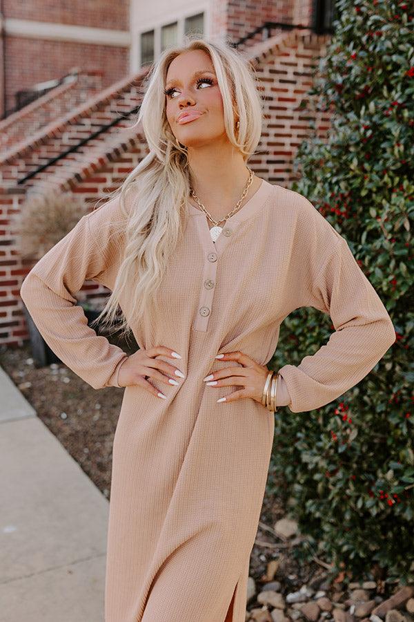 Fall Sentiments Waffle Knit Midi In Iced Latte Product Image