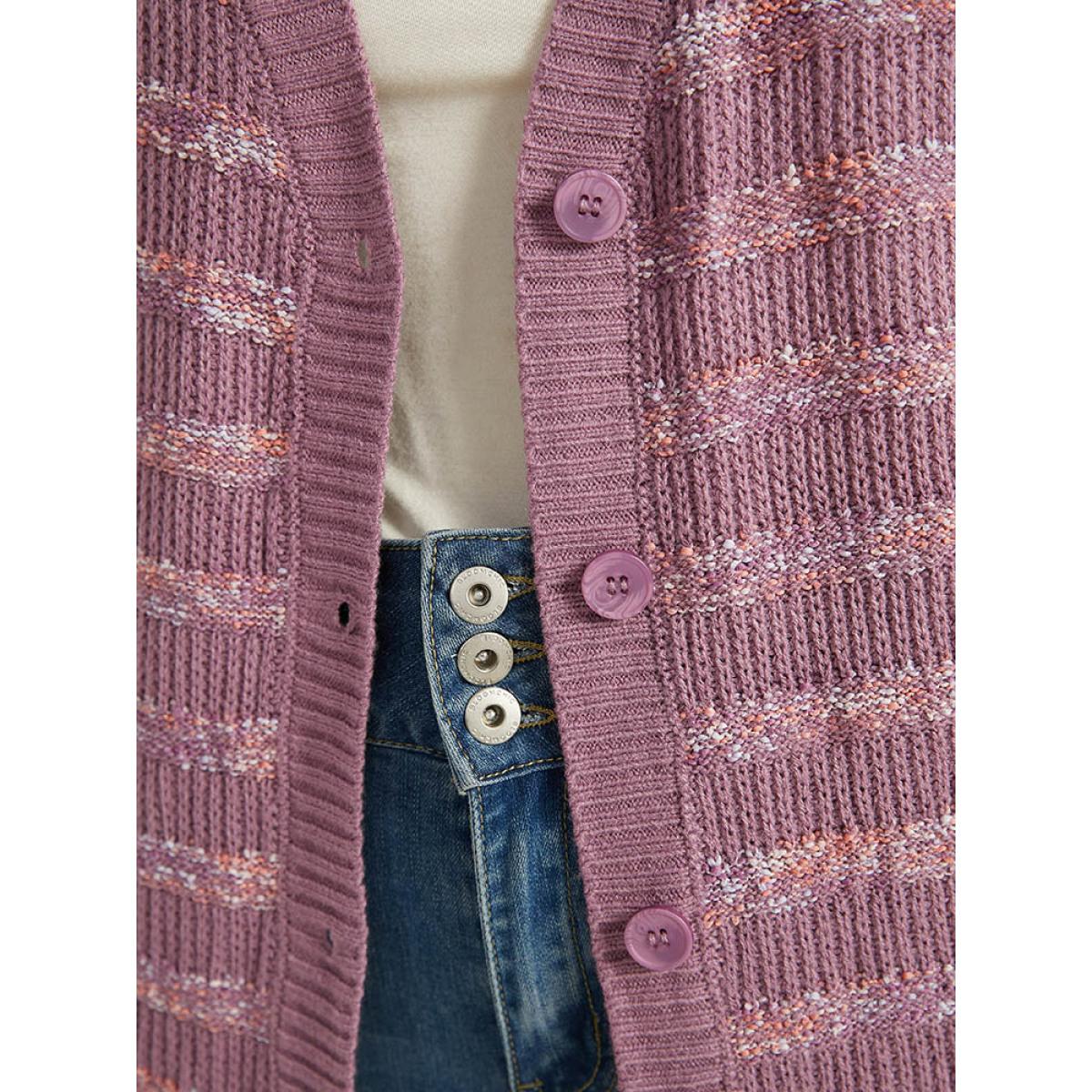 Plus Size Contrast Drop Shoulder Button Through Cardigan Mauve Women Casual Loose Long Sleeve Dailywear Cardigans BloomChic 30/6X Product Image