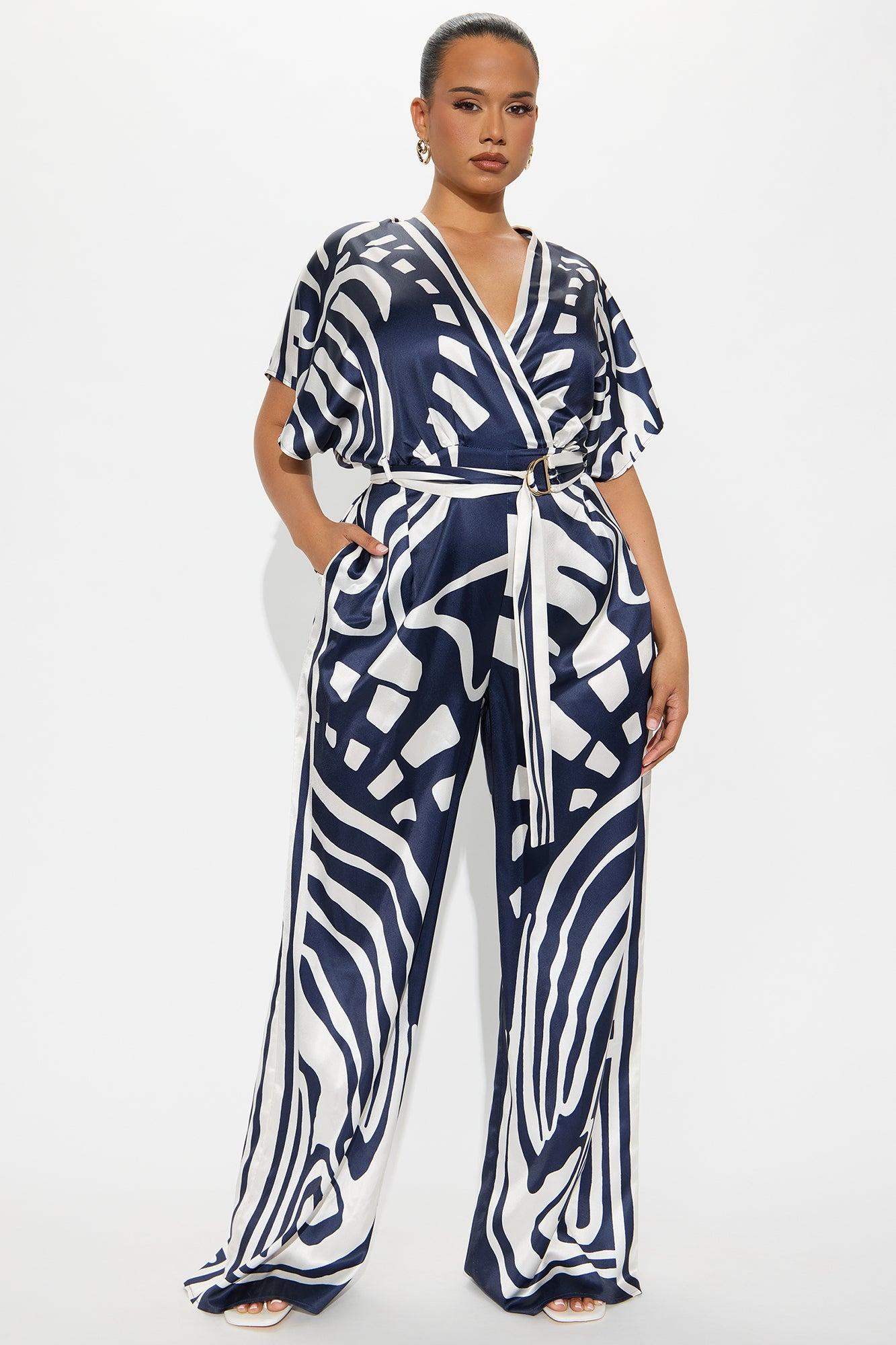 Solora Satin Jumpsuit - Navy/combo Female Product Image