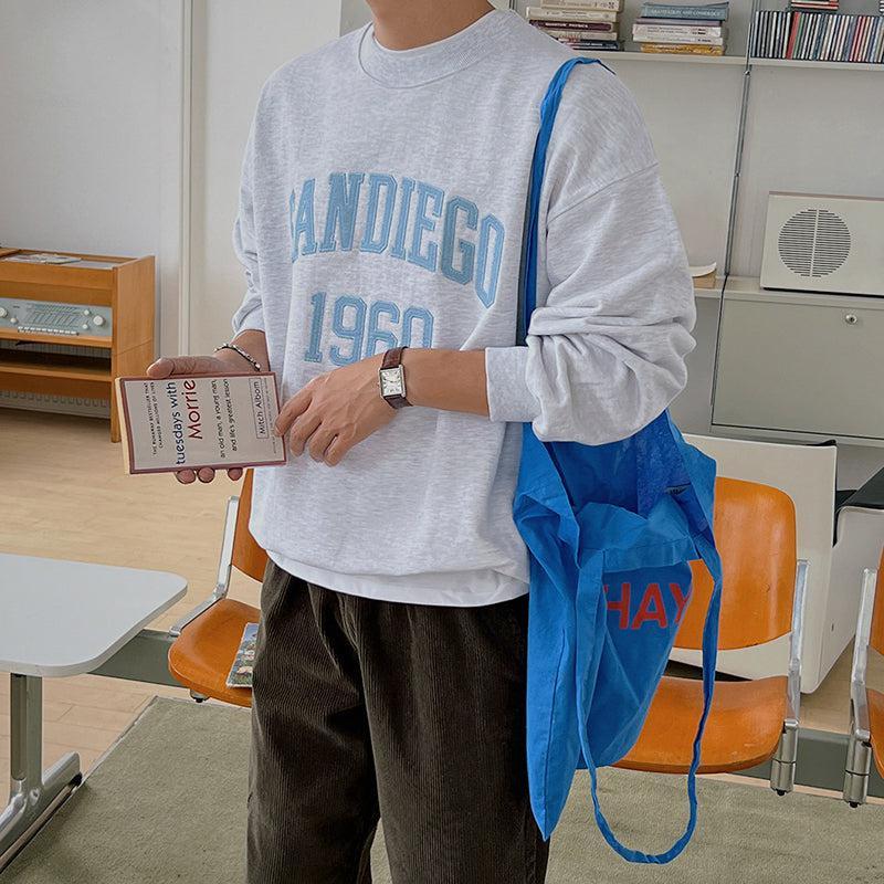 RT No. 6828 GRAY LETTERED EMBROIDERED PULLOVER SWEATER Product Image