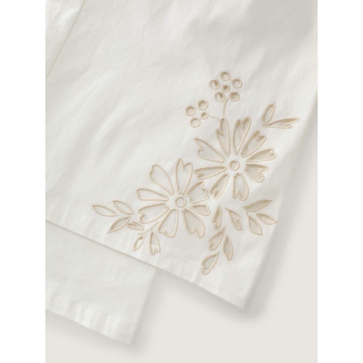 Plus Size Floral Cutwork Embroidered Hem Pants Women WhiteSmoke Romantic Loose High Rise Elegant Pants BloomChic 28/5X Product Image