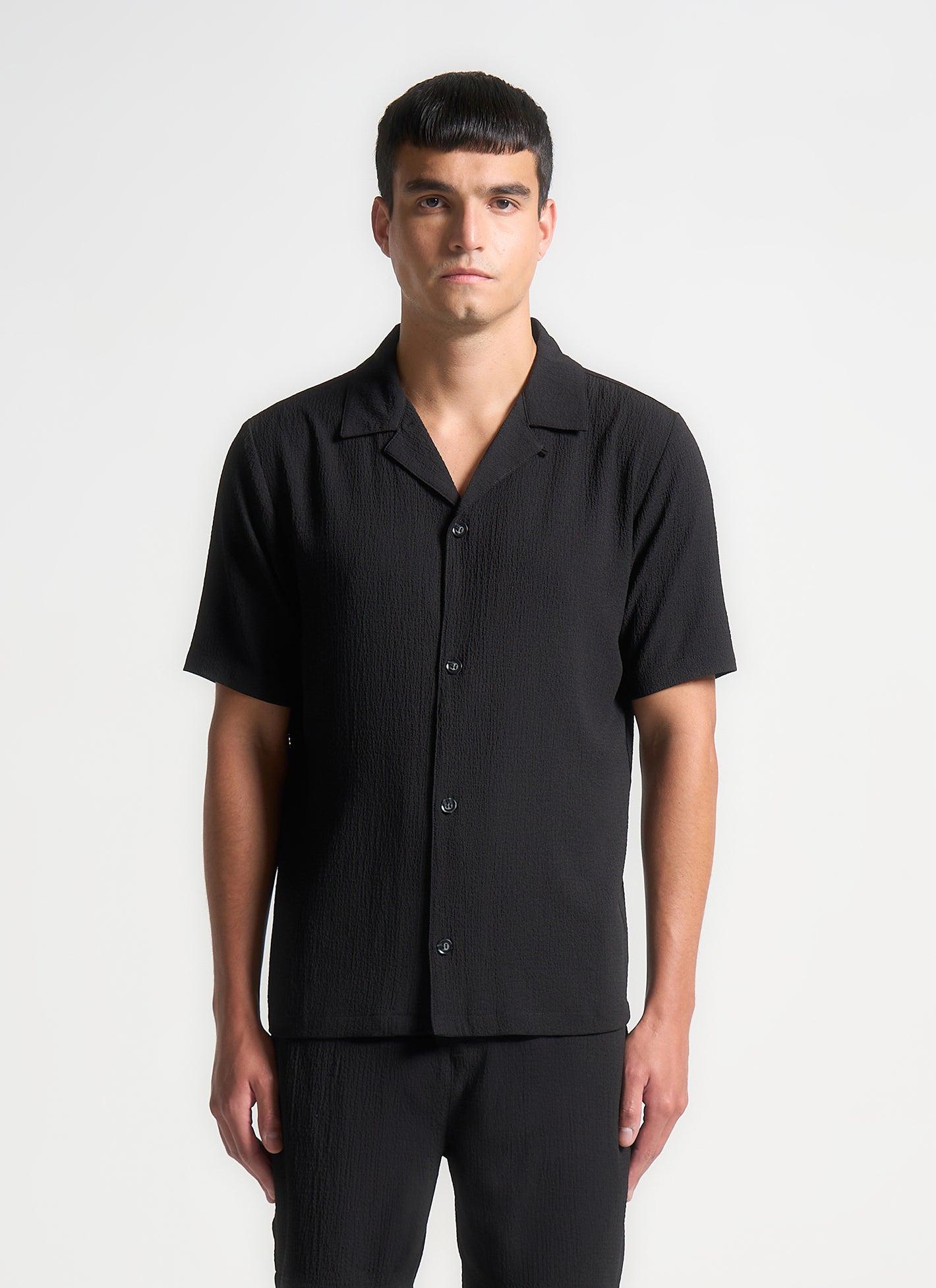 Seersucker Revere Shirt - Black Male Product Image