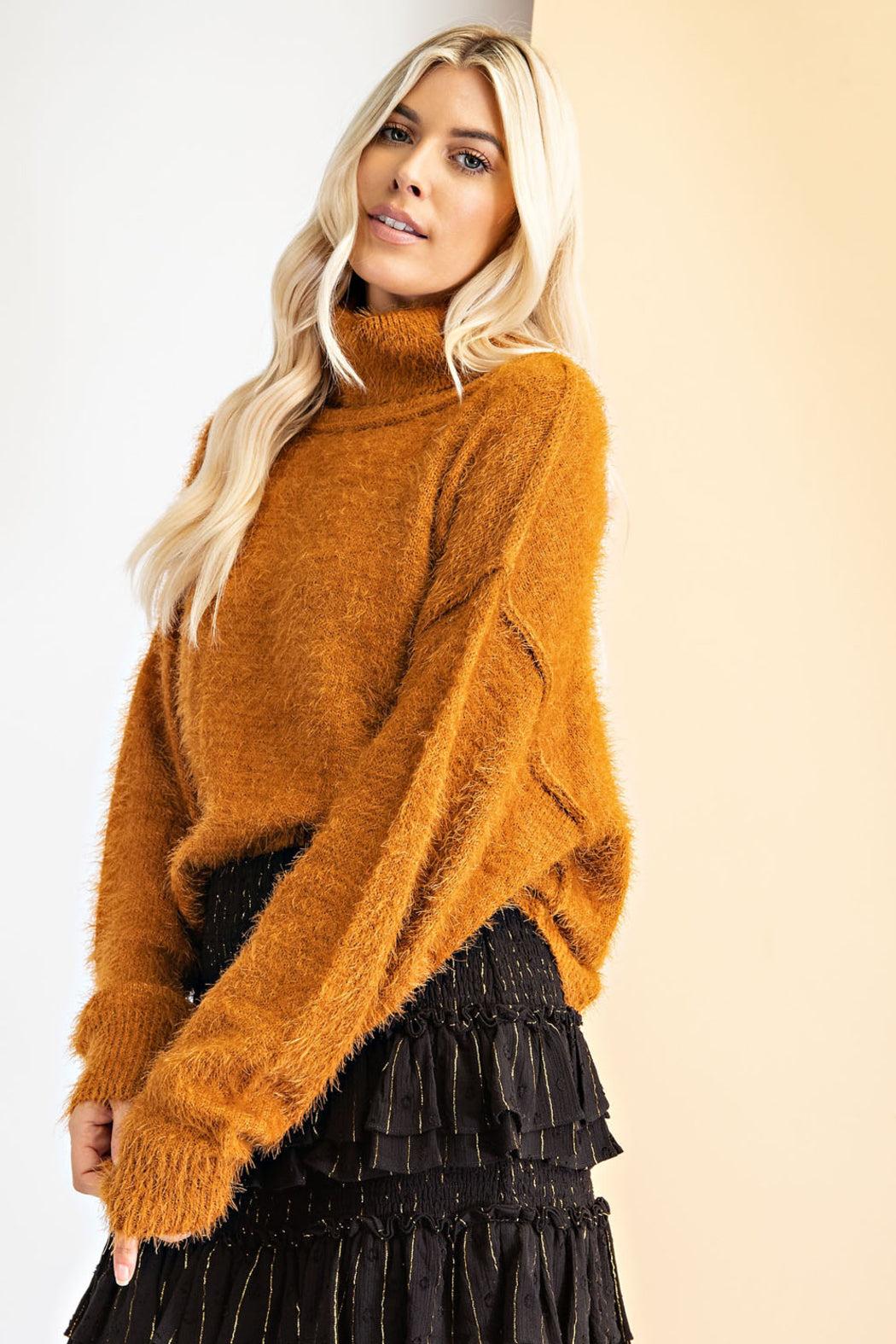 Fuzzy Knit Turtleneck Sweater Product Image