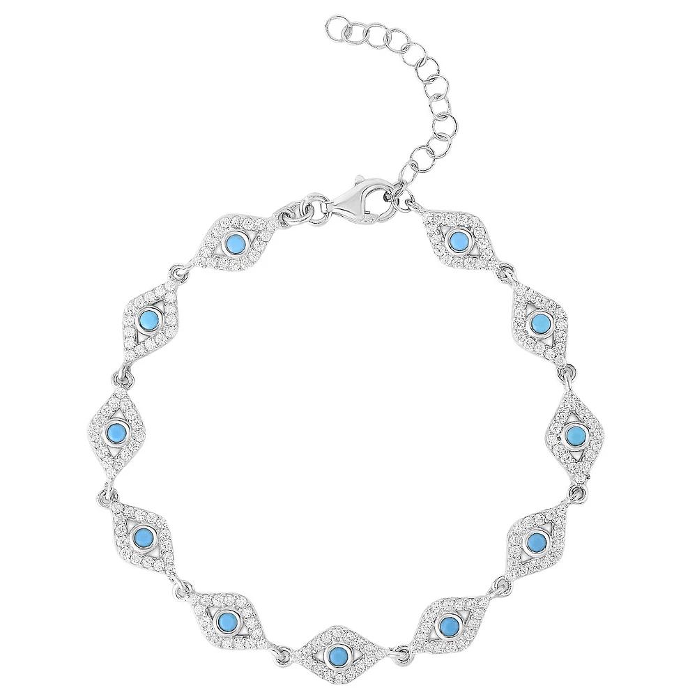 Sunkissed Sterling Cubic Zirconia & Synthetic Turquoise Evil Eye Bracelet, Women's,  Product Image