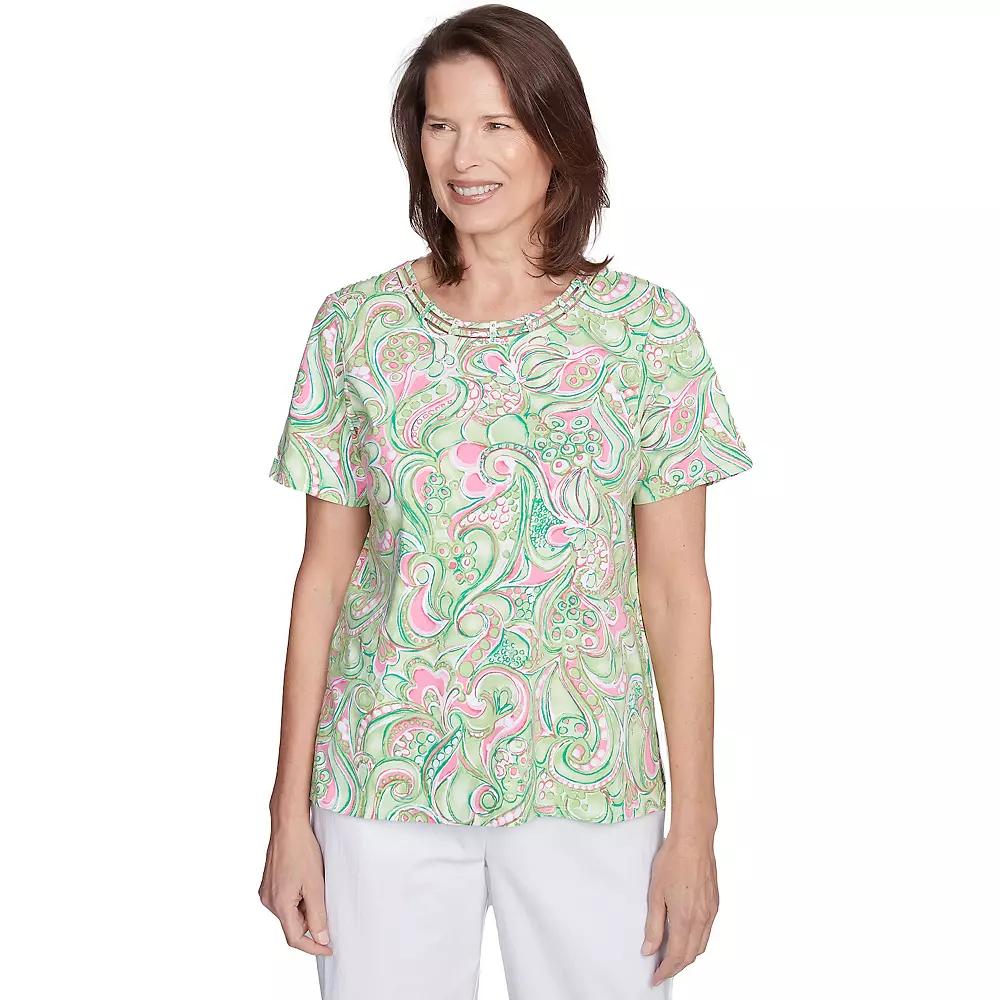 Women's Alfred Dunner Abstract Scroll Crew Neck Top, Size: Medium, Green Product Image