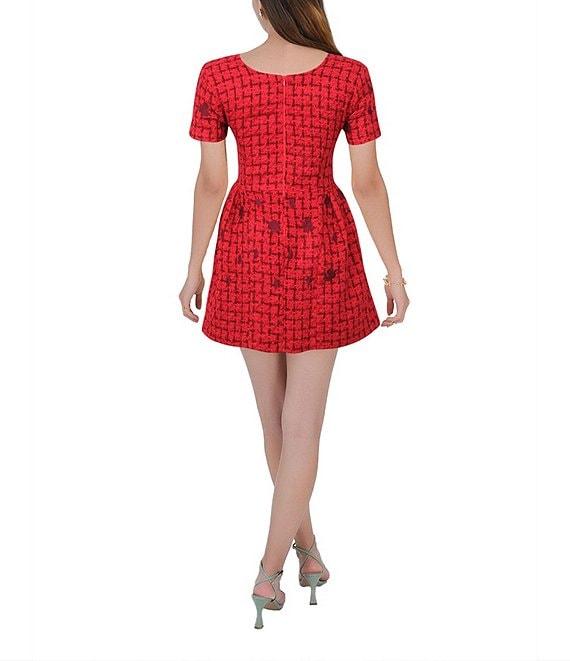 Fanm Mon Samantha Tweed Embroidered Scoop Neck Cap Sleeve A-line Mini Dress Product Image