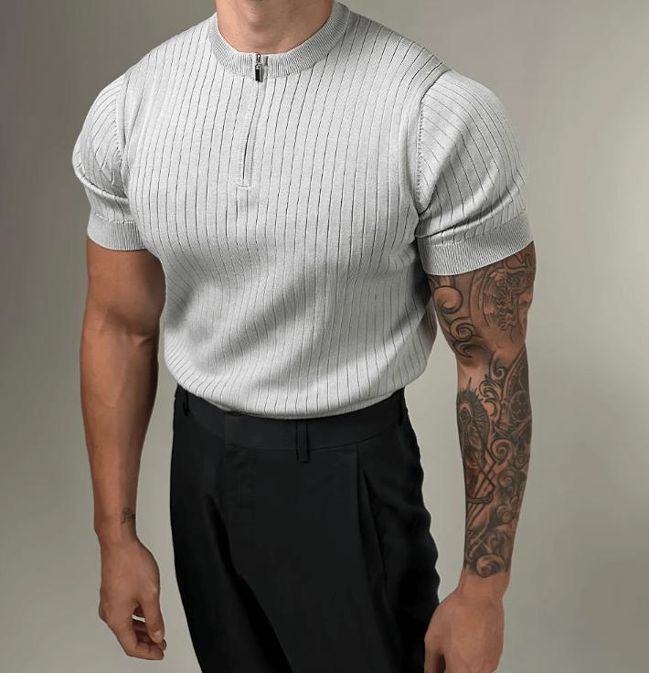 RT No. 11776 KNITTED VERTICAL ZIP-UP SLIM SHORT SLEEVE Product Image