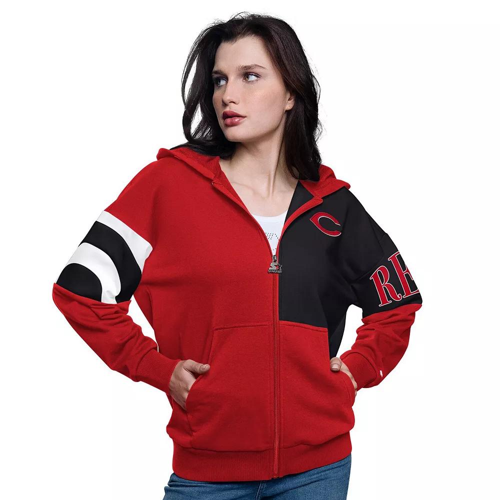 Women's Starter Red/Black Cincinnati Reds Curve Ball Full Zip Hoodie Sweatshirt, Size: Small, Red Red Product Image