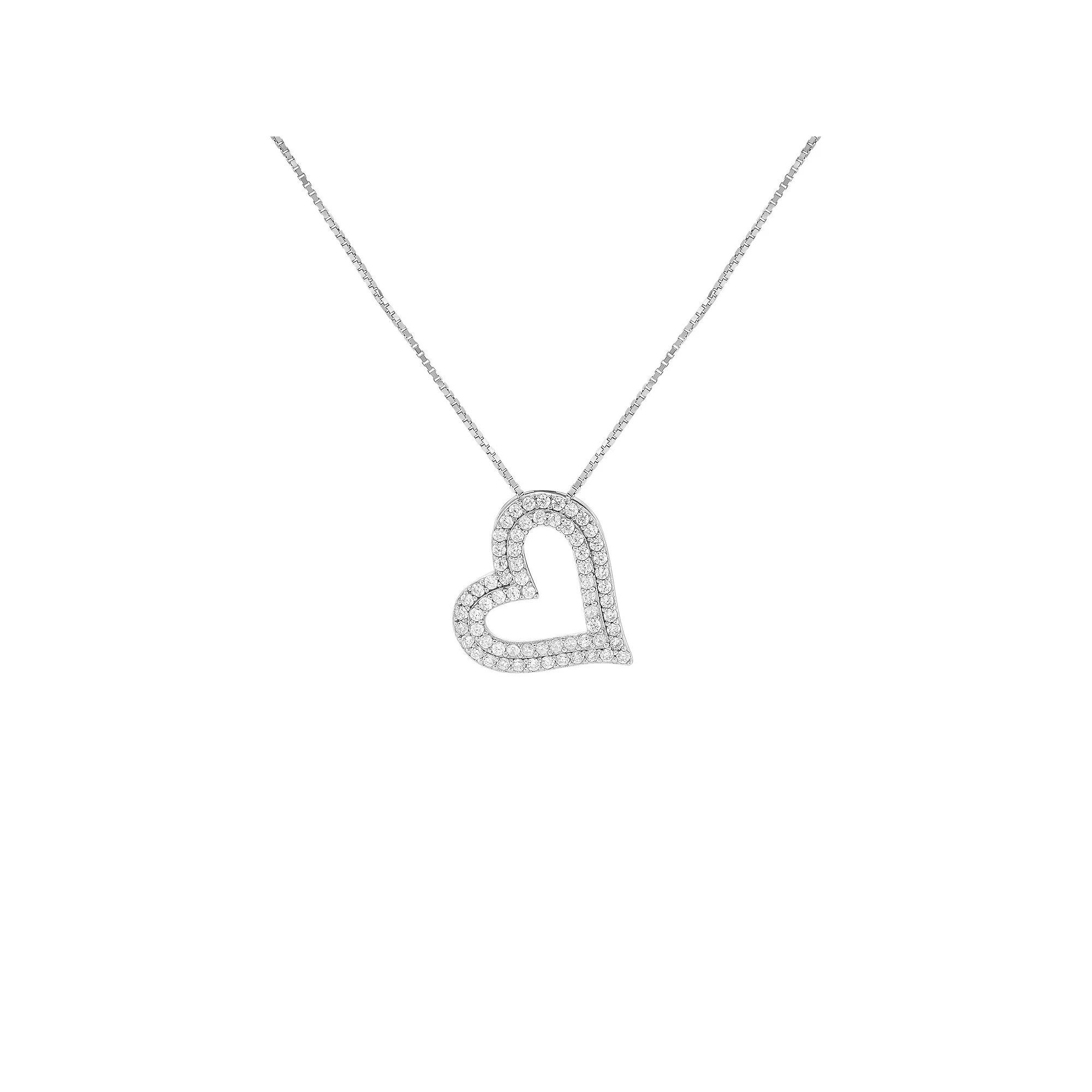 PRIMROSE Sterling Silver Cubic Zirconia Open Heart Pendant Necklace, Women's, Size: 18", Silver Tone White Product Image