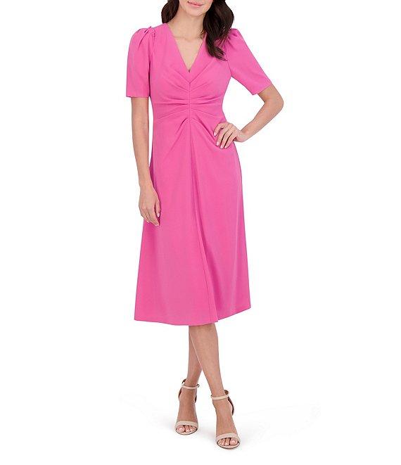 Vince Camuto V-Neck Short Sleeve Midi A-Line Dress Product Image