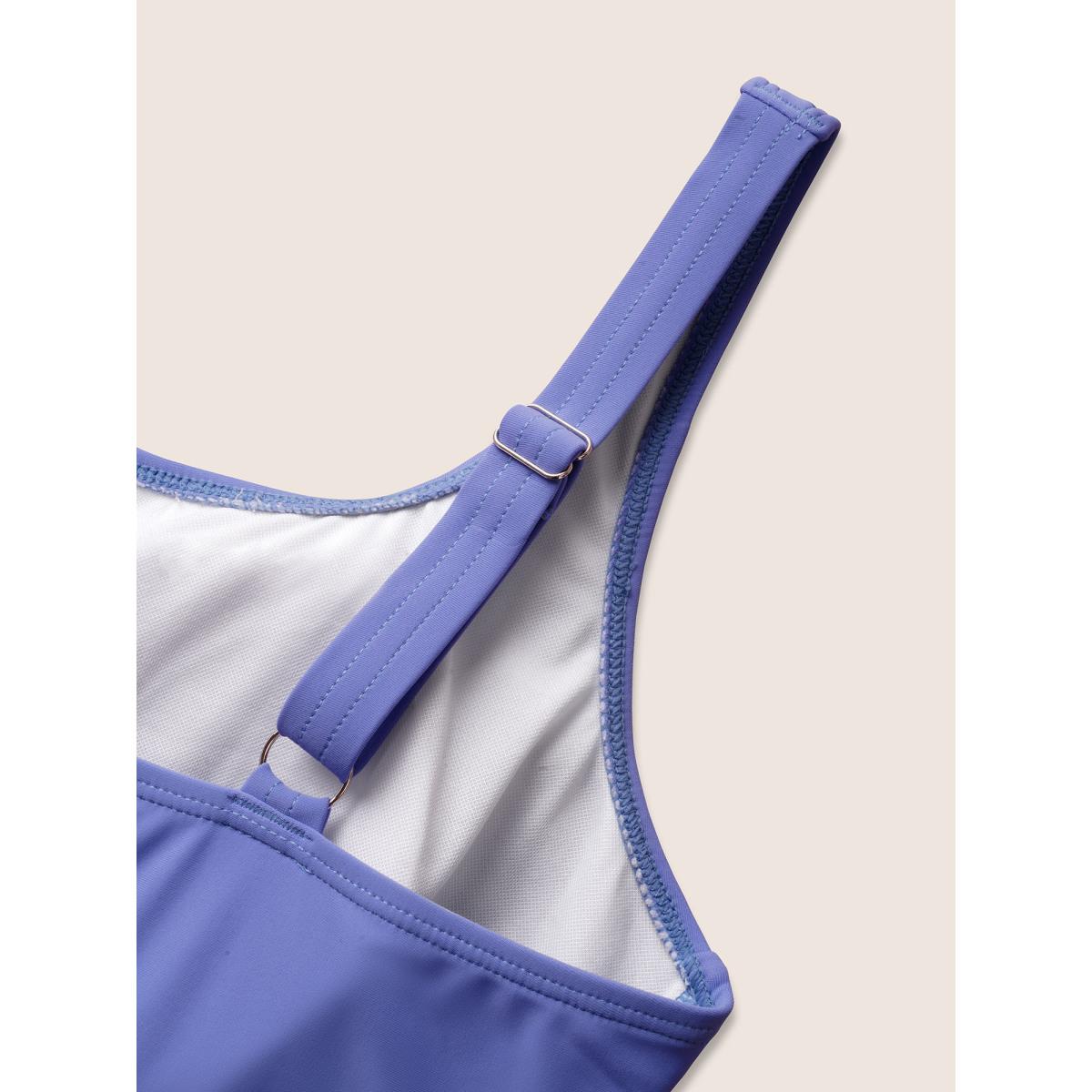 Plus Size Square Neck Tie Knot Gathered One Piece Swimsuit Women's Swimwear Bluepurple Beach Tie knot Curve Bathing Suits High stretch One Pieces BloomChic 10/M Product Image