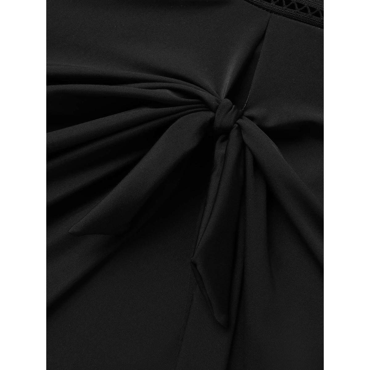 Plus Size Anti-Float Ties Webbed Split Hem Swim Dress Women's Swimwear Black Resort Bodycon U-neck High stretch Curve Swim Dresses BloomChic 30/6X Product Image