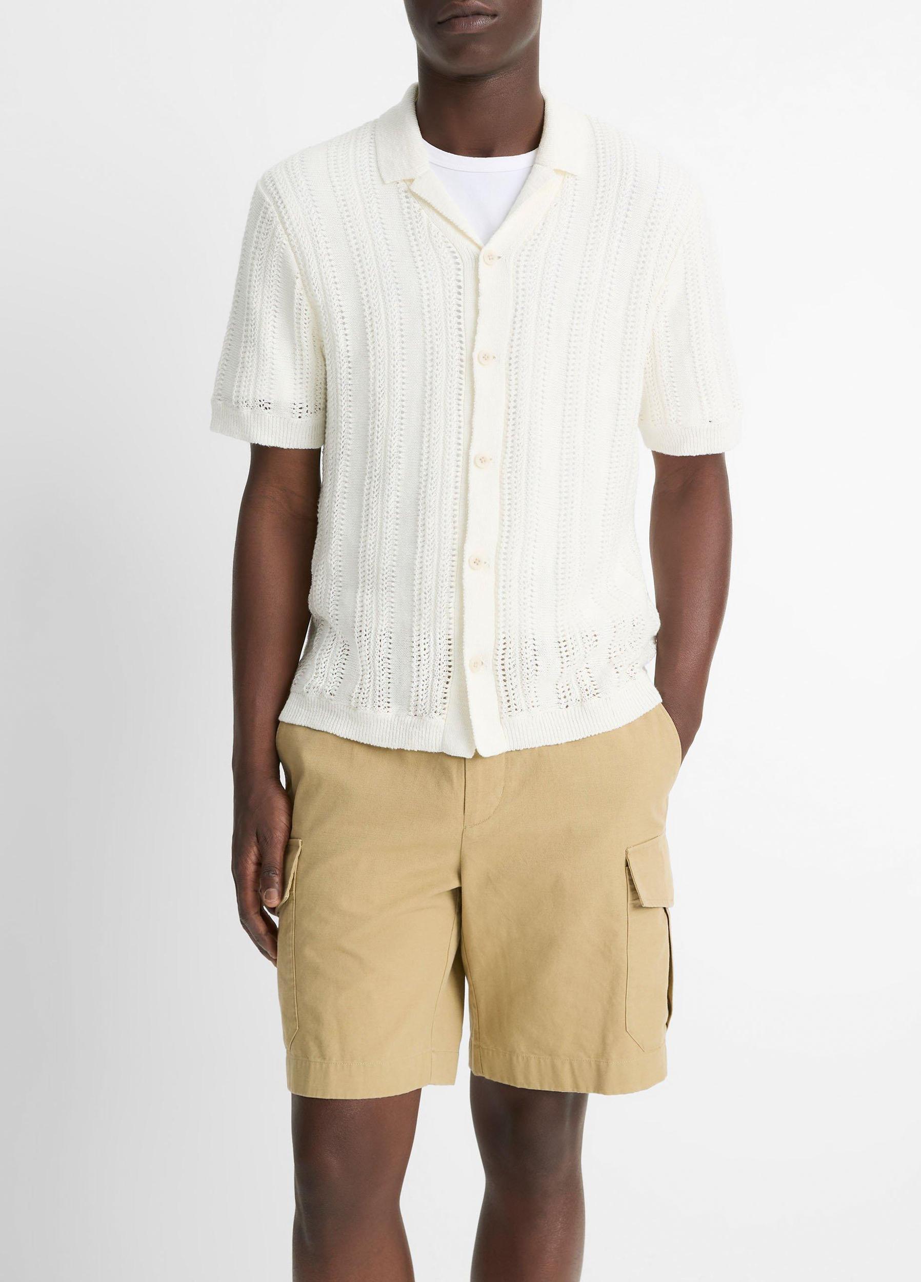 Cotton & Linen-Blend Crochet Cabana Shirt Product Image