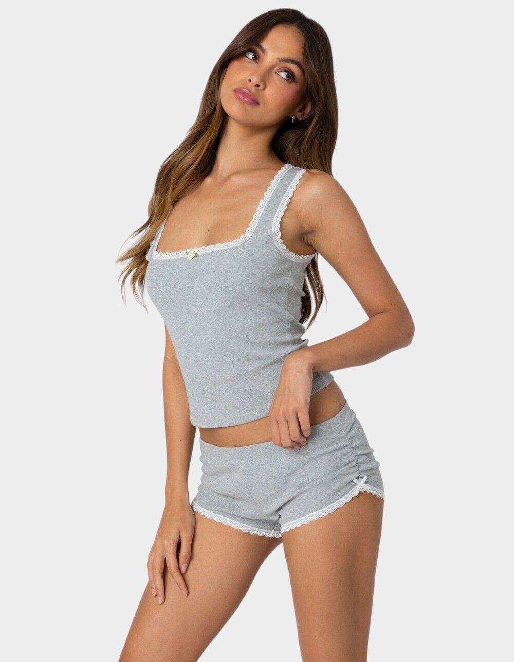 EDIKTED Kadence Lace Trim Tank Top - GRAY Product Image