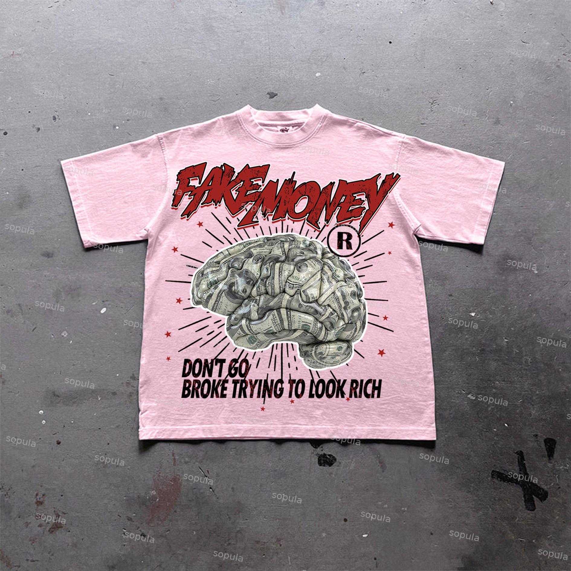 Sopula Don't Go Broke Trying To Look Rich Graphic Print Cotton T-Shirt Product Image