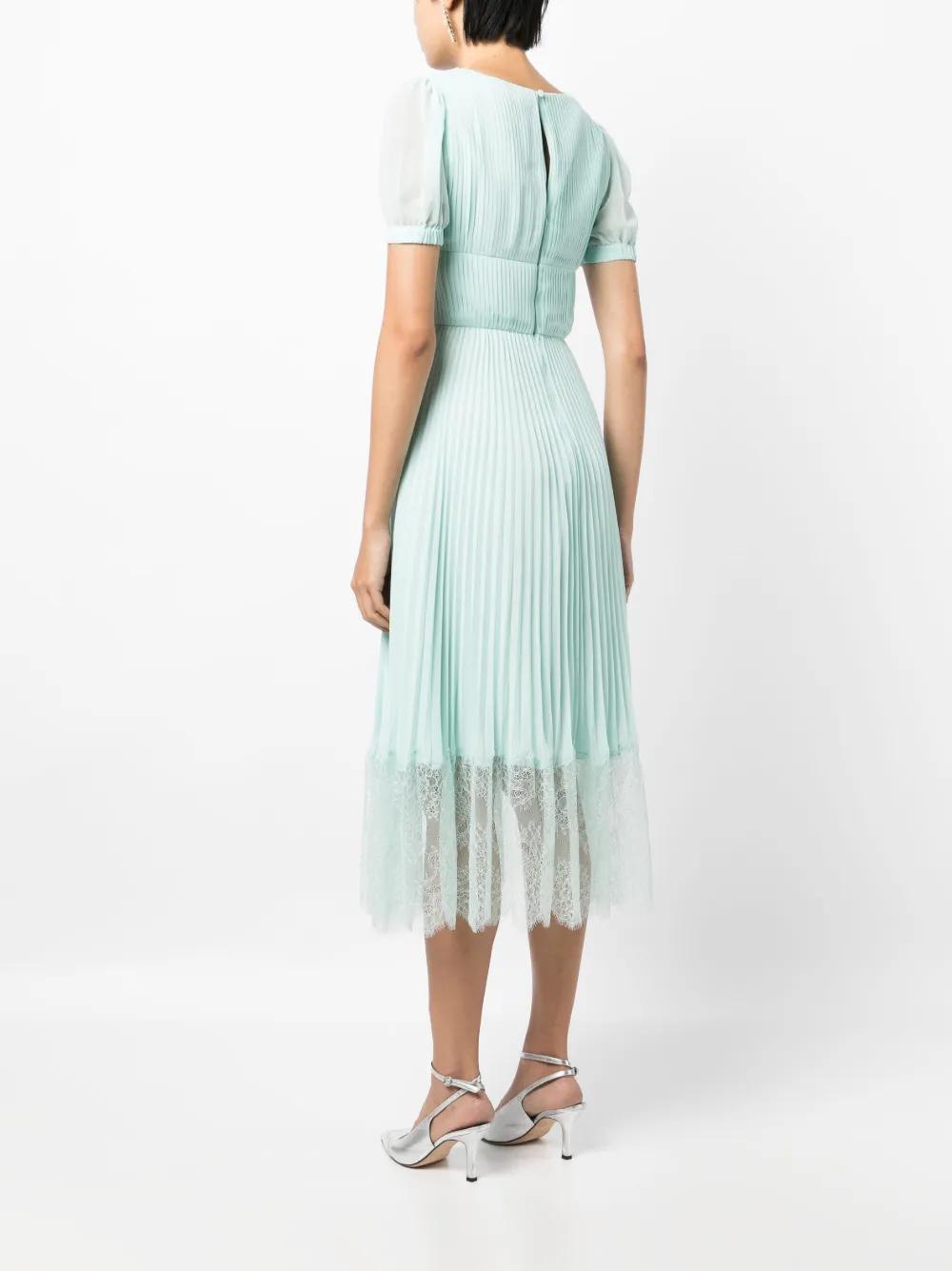 pleated lace-trim midi dress Product Image