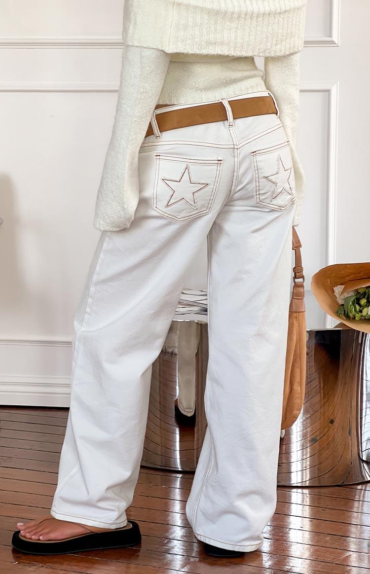Clara Star White Denim Low Rise Jeans Girls Product Image