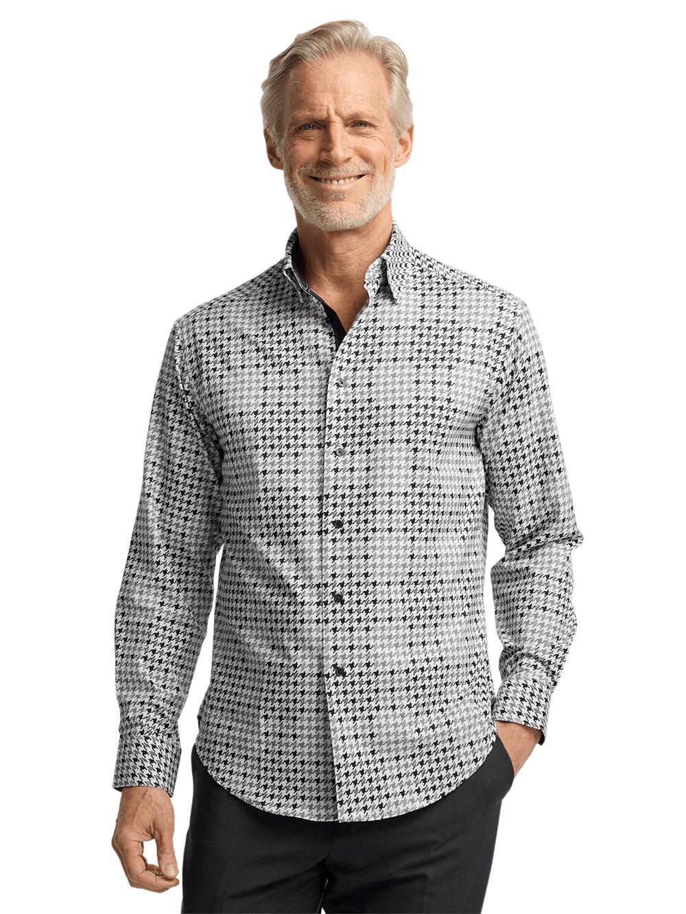 Performance Stretch Houndstooth Casual Shirt - Black/grey Product Image