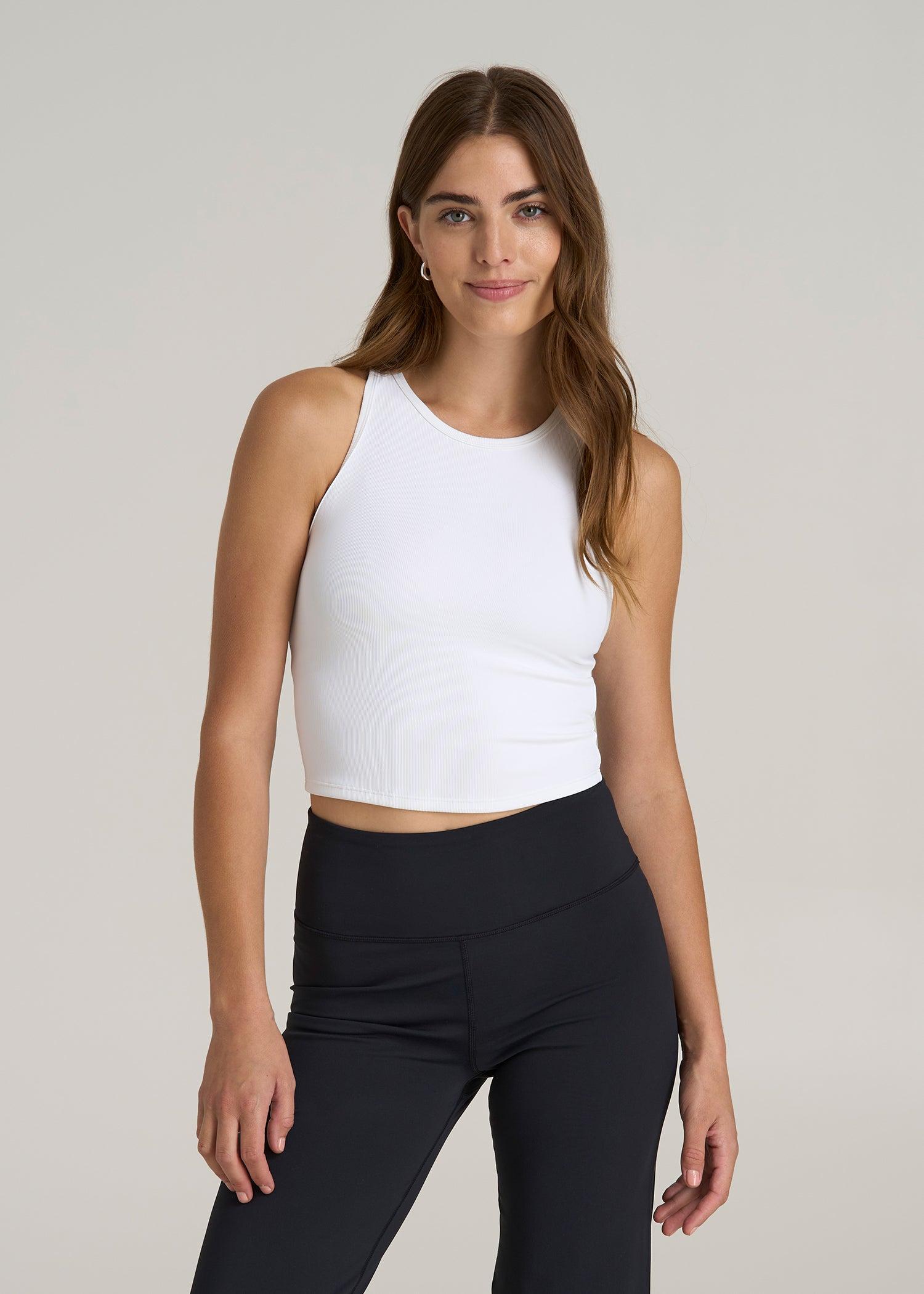 Cropped Ribbed Tank Top for Tall Women in White Female Product Image