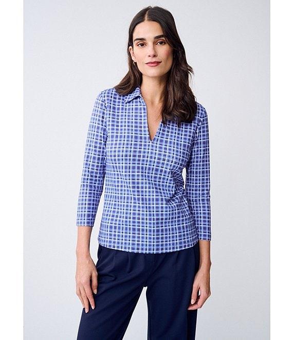 J.McLaughlin Aida Catalina Cloth Knit Point Collar 3/4 Sleeve Top Product Image