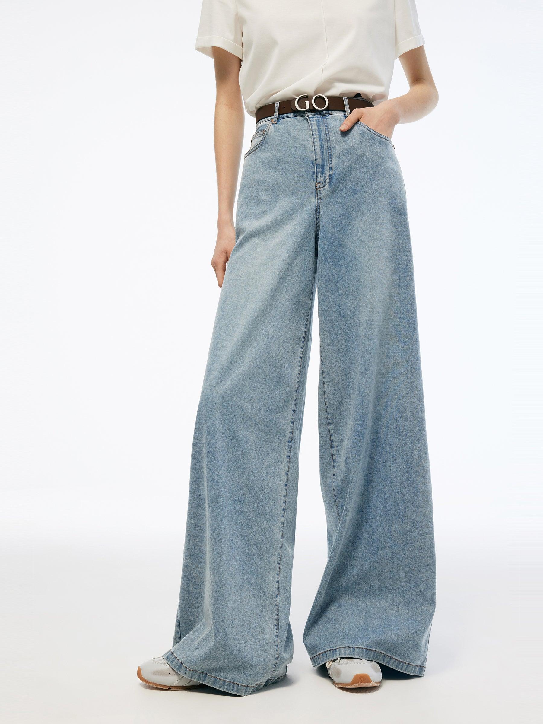 Denim Adjustable Waist Women Wide Leg Jeans Product Image