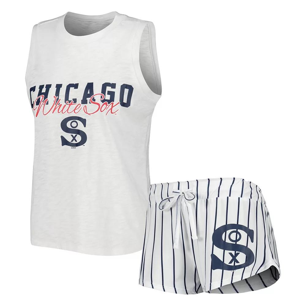 Women's Concepts Sport White Chicago White Sox Reel Pinstripe Tank Top & Shorts Sleep Set, Size: Small Product Image