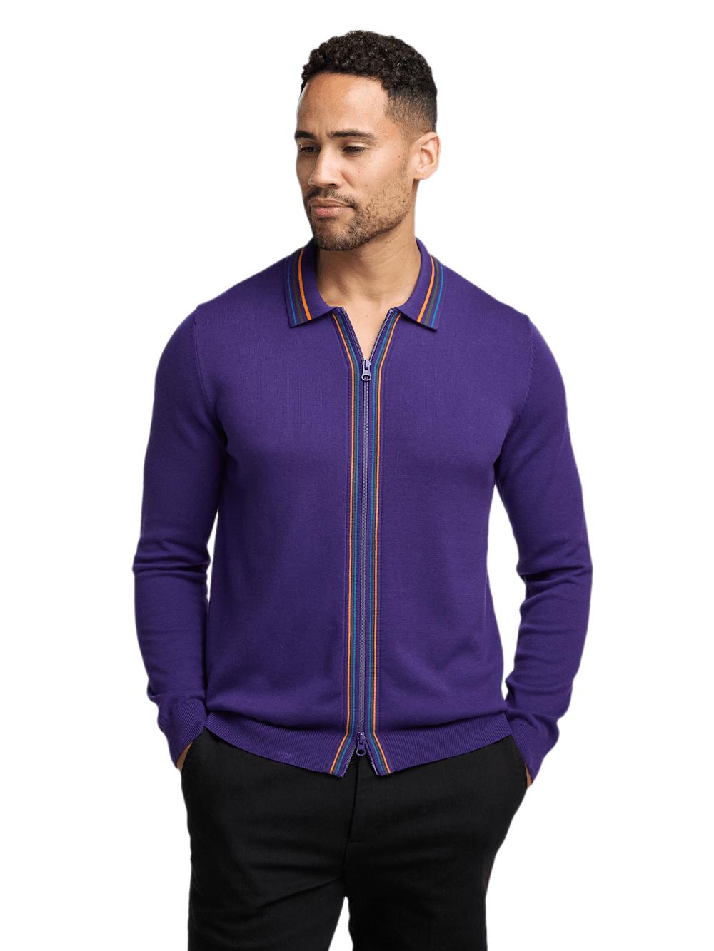 Cotton Full Zip Polo - Purple Product Image