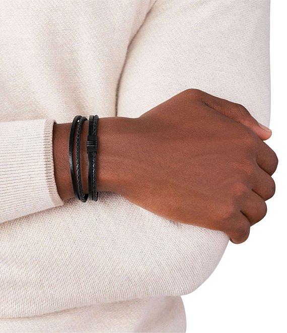 Fossil Men's Multi-Strand Black Leather Bracelet Product Image