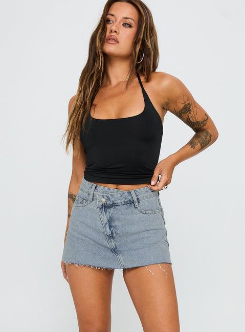 Make My Day Mid Rise Denim Skort Light Wash Product Image