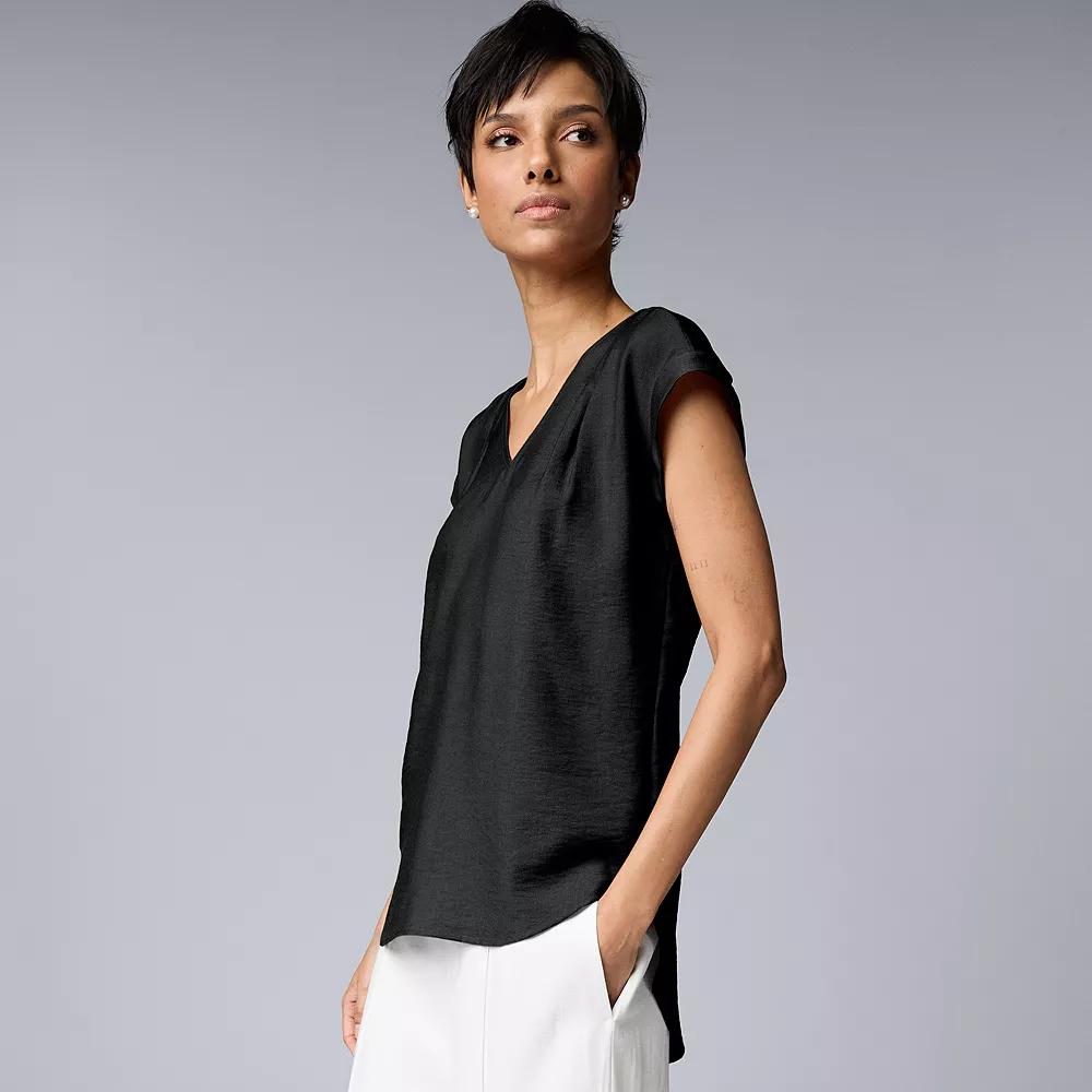 Petite Simply Vera Vera Wang V-Neck Popover Top, Women's, Size: XS Petite, Black Product Image