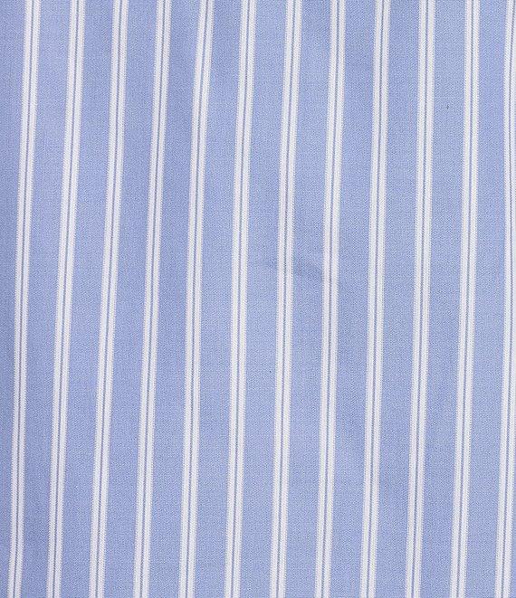 Calessa Short Pearl Sleeve Split V-Neck Striped Woven Blouse Product Image