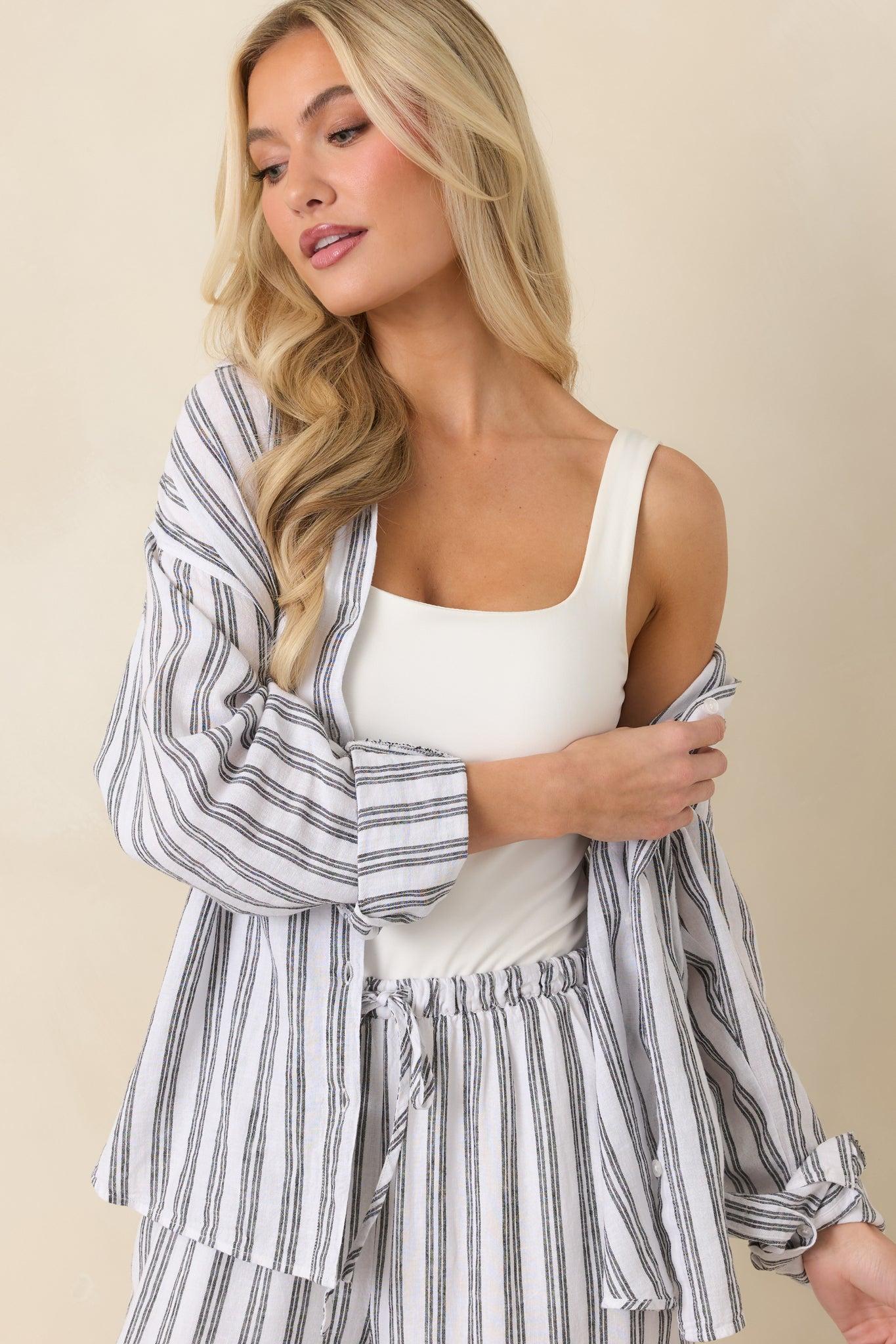 Z Supply The Perfect Black & White Stripe Button Up Top Product Image