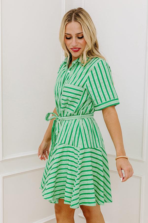 Luxe Lines Button Down Mini Dress in Green Product Image