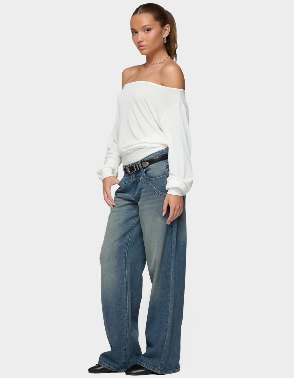 EDIKTED Nannie Off Shoulder Oversized Top - WHITE Product Image