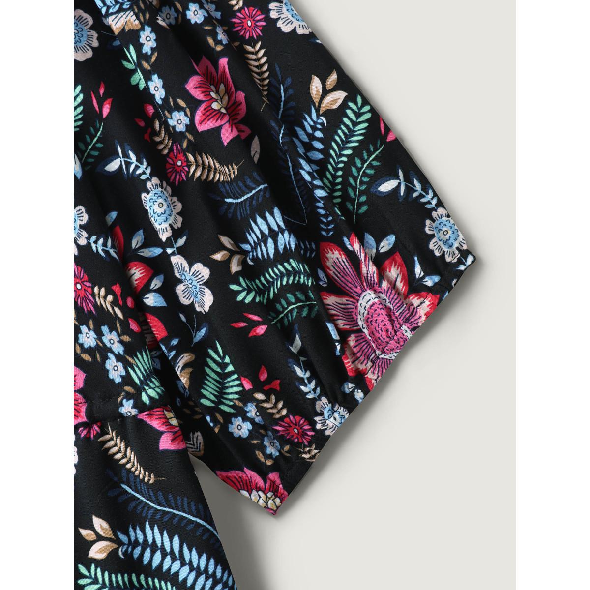 Plus Size Rayon Floral Print Pockets Midi Dress Black Women V-neck Half Sleeve Curvy BloomChic 14-16/1X Product Image