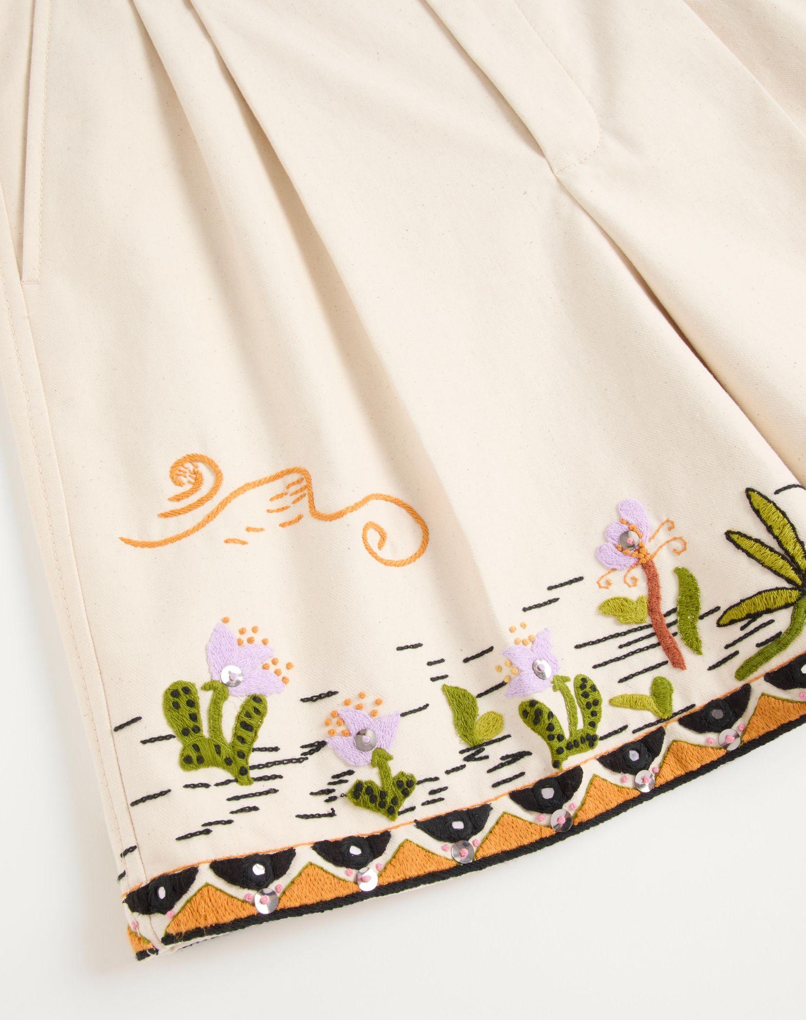 Cotton Canvas Bermuda Shorts With Floral Embroidery And Jacquard Trimmings Product Image