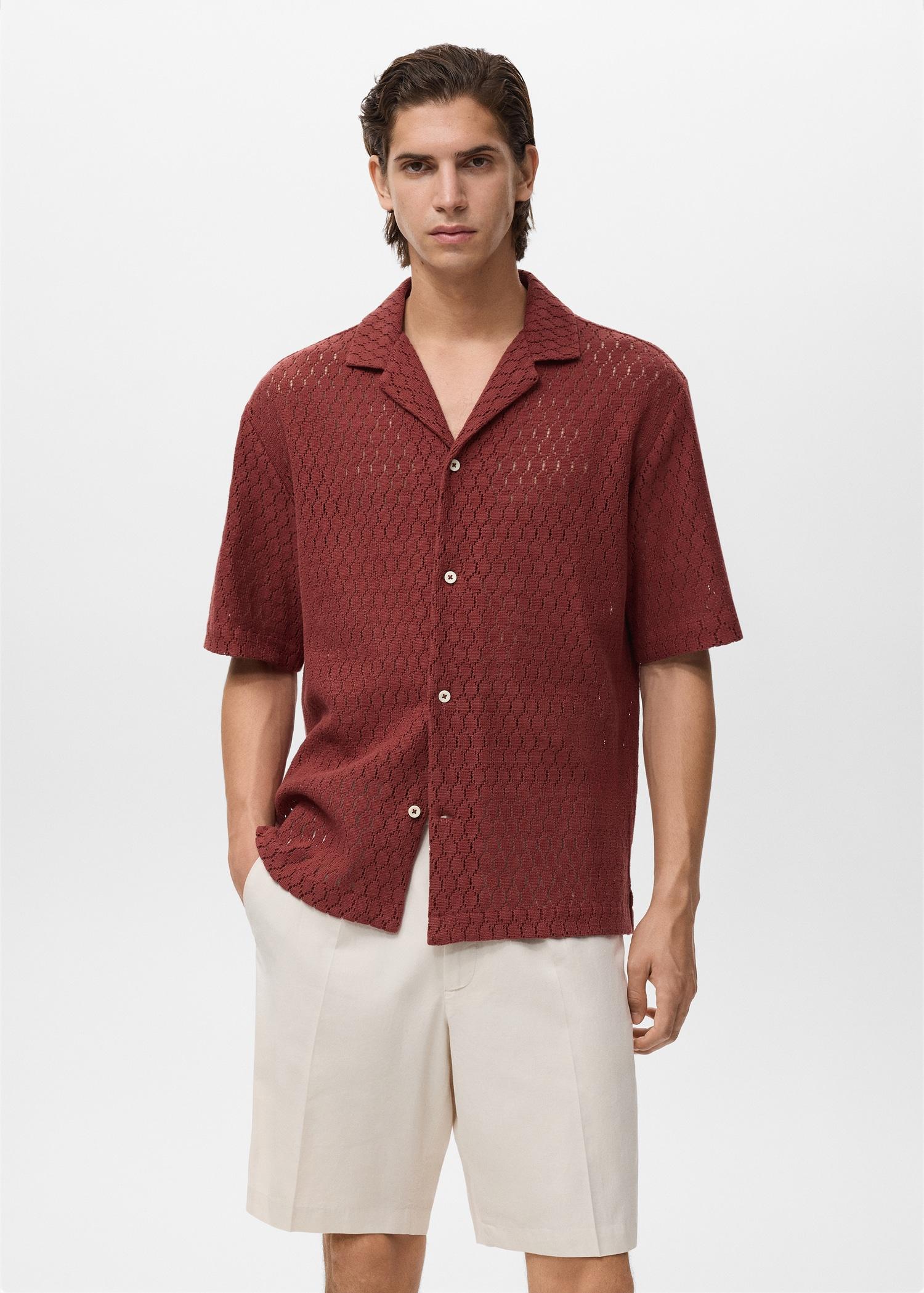 Cotton blouse with openwork detail - Men | MANGO USA Product Image